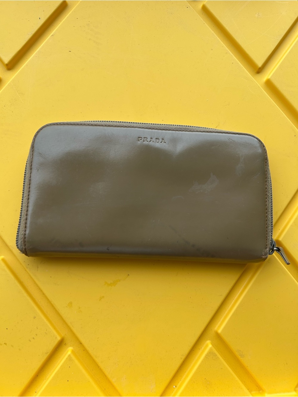 Prada Olive Patent Leather Zip Wallet